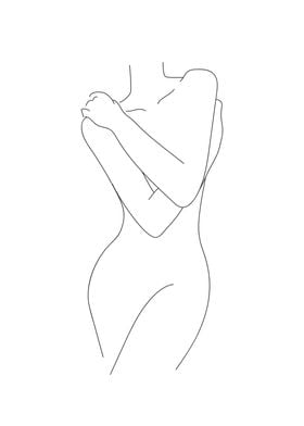 Nude woman body line art