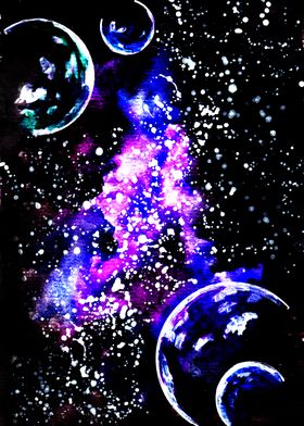 Purple Galaxy and Planets