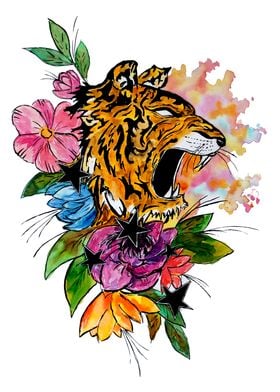 Tiger and Flowers