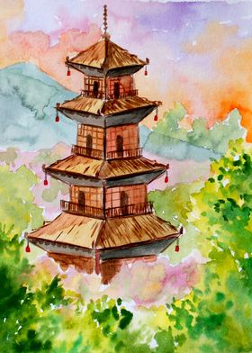 Japanese Pagoda in Autumn