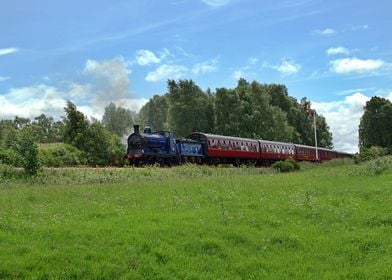 Blue steam train