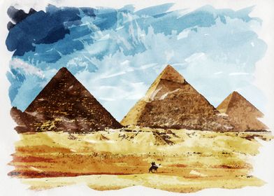 Egypt Pyramids Watercolor