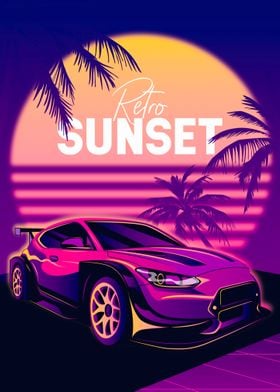 Retro Sunset Car