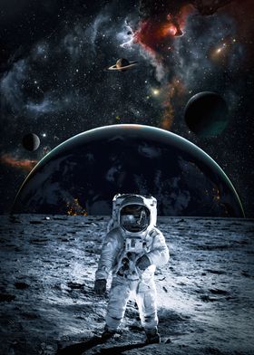 Astronaut on grey moon
