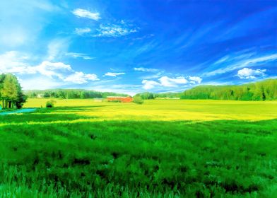 Red house in the field