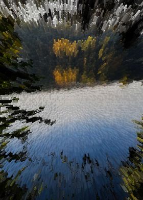 Blue autumn lake pixels