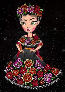 mexican doll with flowers