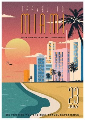 Retro Miami Beach Skyline