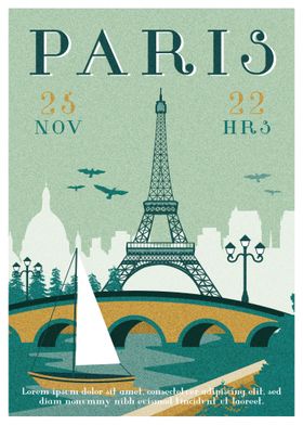 Retro Paris Skyline 