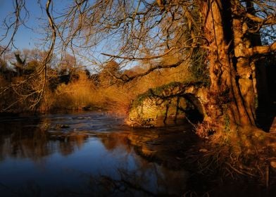 Old stone bridge at sunset