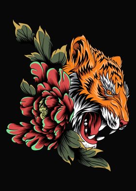 Tiger poster with flowers