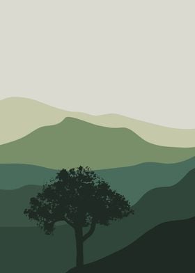 Green mountains and trees