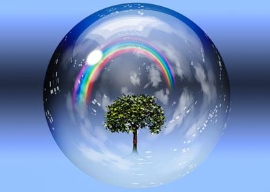 Rainbow and green tree