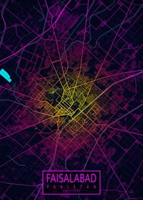 Faisalabad City Map Neon