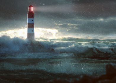 Lighthouse during storm 