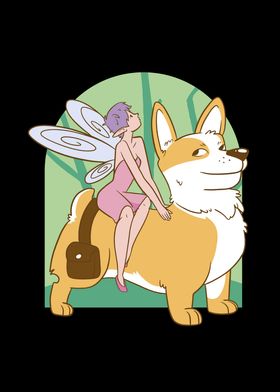 Fairy riding corgi dog