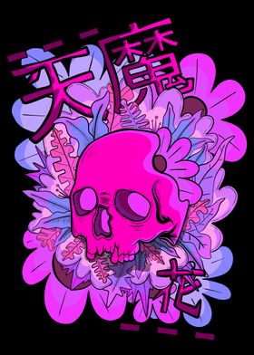 Pink skull and flowers