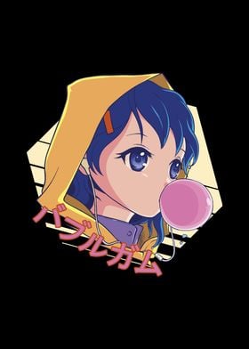 Anime girl with gum bubble