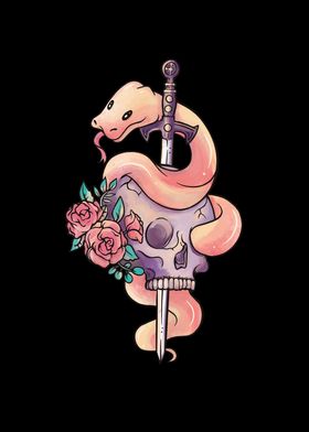 Snake with sword and skull