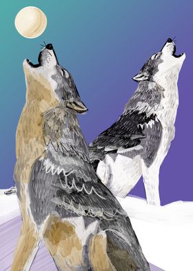 Pair of wolves howling 