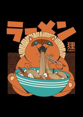 tanuki eating ramen