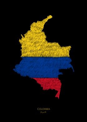 Colombia Flag Map Line Art