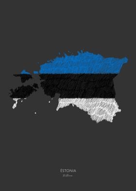 Estonia Flag Map Line Art