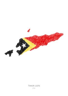 Timor Leste Flag Map Line