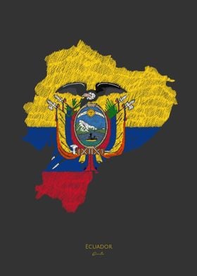 Ecuador Flag Map Line Art