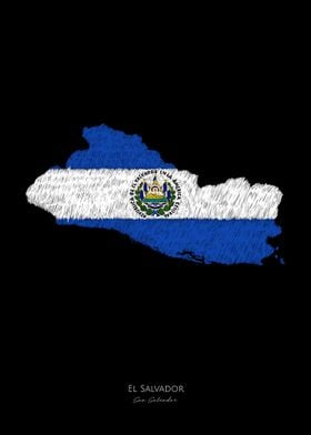 El Salvador Flag Map Line