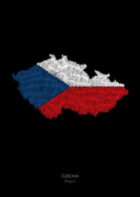 Czechia Flag Map Line Art