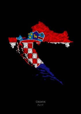 Croatia Flag Map Line Art