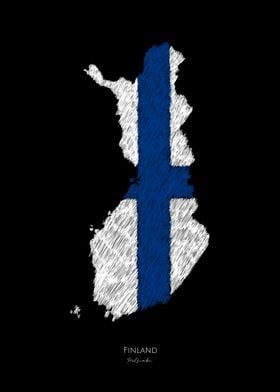 Finland Flag Map Line Art