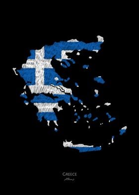 Greece Flag Map Line Art