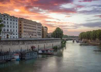 Sunset over Rome river 