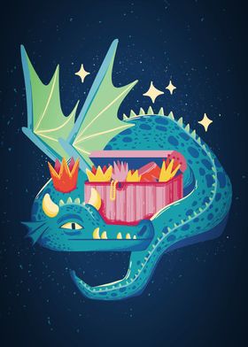 Cute Dragon With Treasure