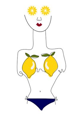 Woman With Lemons Line Art
