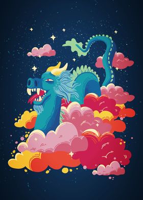 Asian Dragon On Clouds