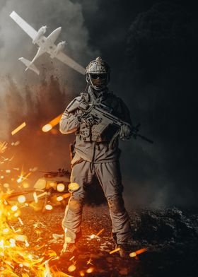 Soldier in battlefield