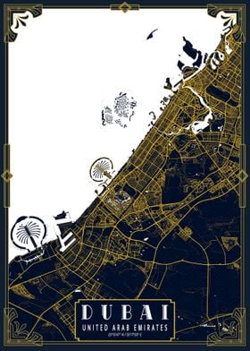 Dubai City Map Gold