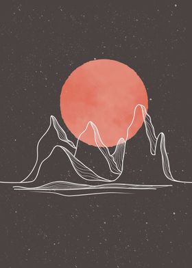 Mountain Sun Line Art 