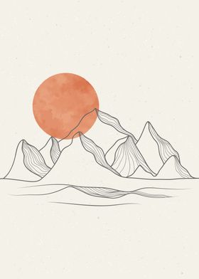 Mountain Sun Line Art 