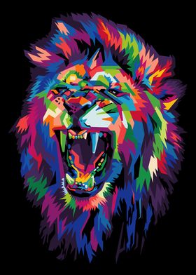 colorful lion on pop art