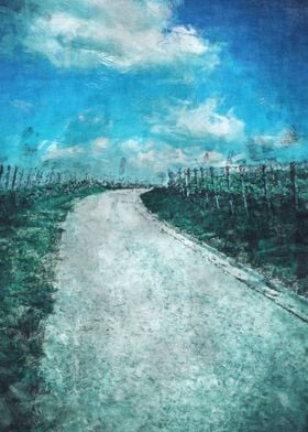 Rural vineyard path art