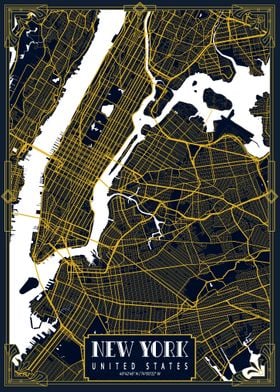 New York City Map Gold