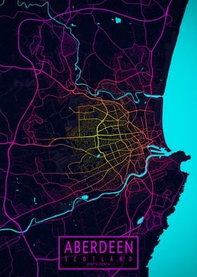 Aberdeen City Map Neon