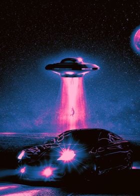 UFO On Road Poster