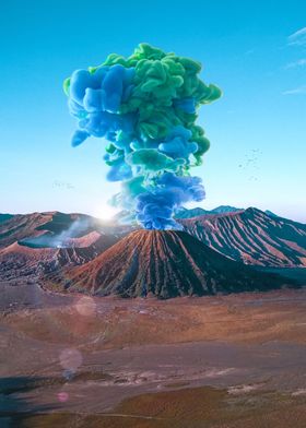 Colorful volcano eruption