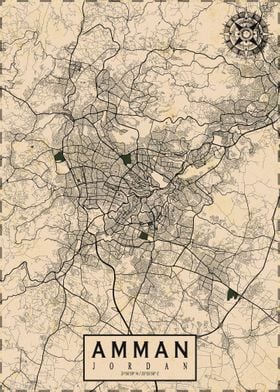 Amman City Map Vintage