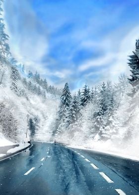 Winter Snowy Smog Road